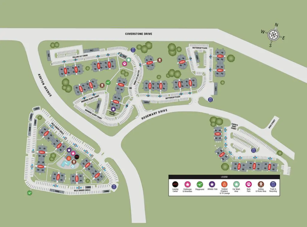 TGM Ridge Apartments Map. This picture shows the details of the community including roads and access ways. plus the buildings.